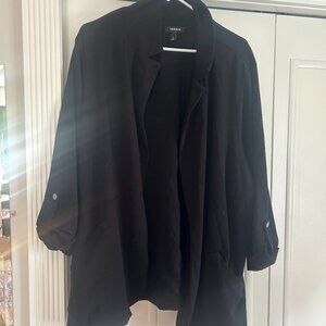 TORRID Black Jersey Knit Roll Tab Sleeve Longline Blazer Jacket